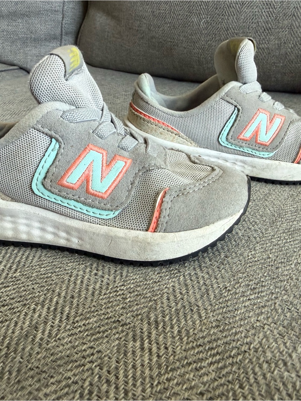 New Balance Kids Gray Sneakers with Coral & Mint Accents